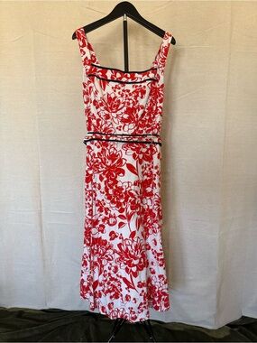 Eliza J Red and White Floral Midi Dress